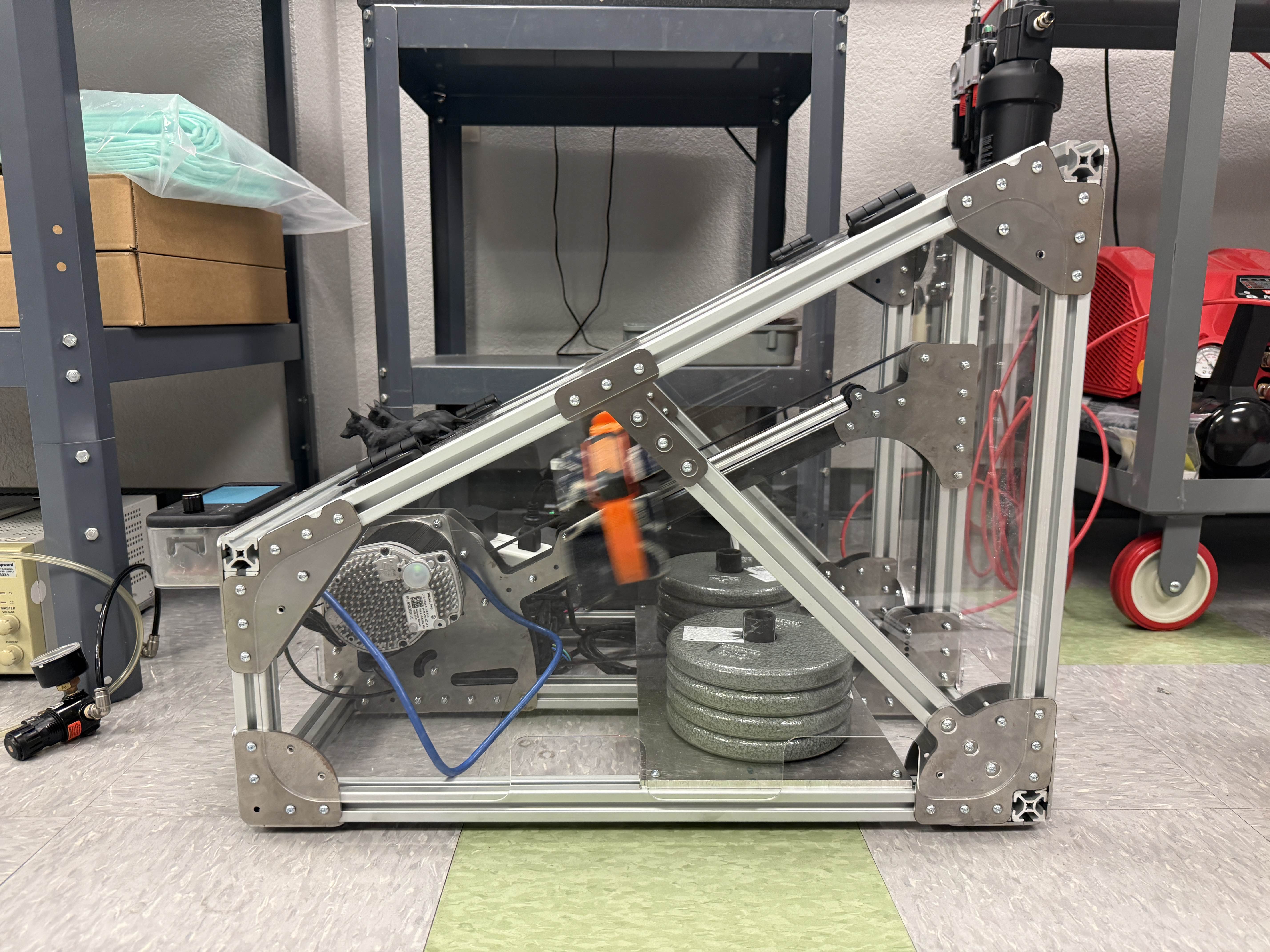 Side view of the dog simulator in action